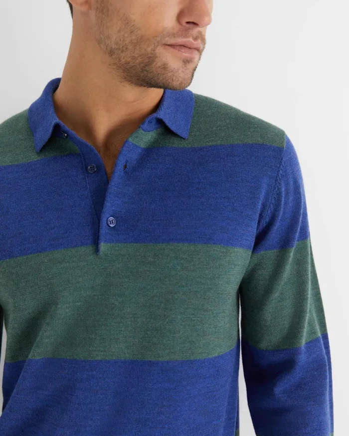 Sportscraft Stripe Wool Knit Polo Navy Multi Men Knitwear