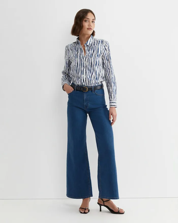 Sportscraft Tina Stripe Lily Voile Shirt Navywhite Women Shirts