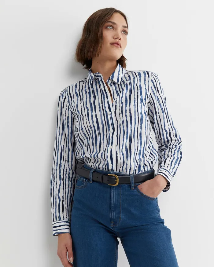 Sportscraft Tina Stripe Lily Voile Shirt Navywhite Women Shirts