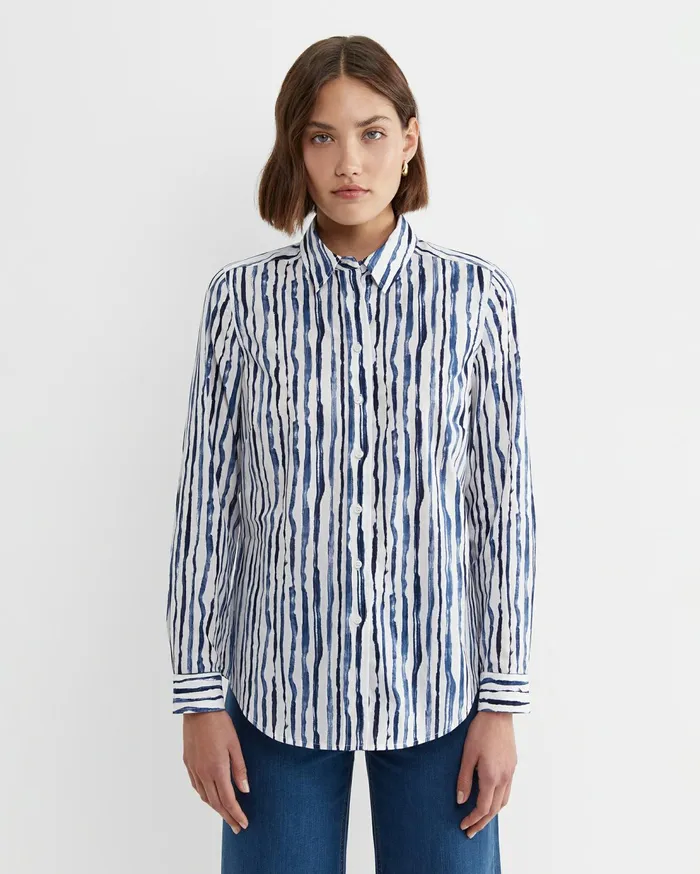 Sportscraft Tina Stripe Lily Voile Shirt Navywhite Women Shirts