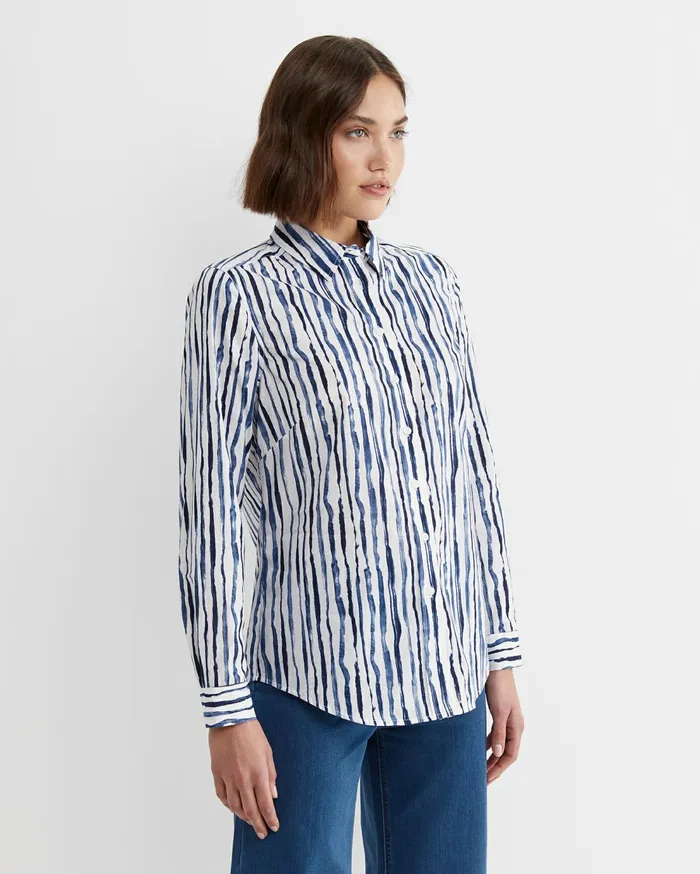 Sportscraft Tina Stripe Lily Voile Shirt Navywhite Women Shirts