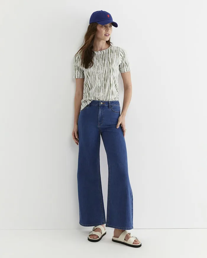 Sportscraft Tina Stripe Mercerised Tee Whitekhaki Women Tops and Tees