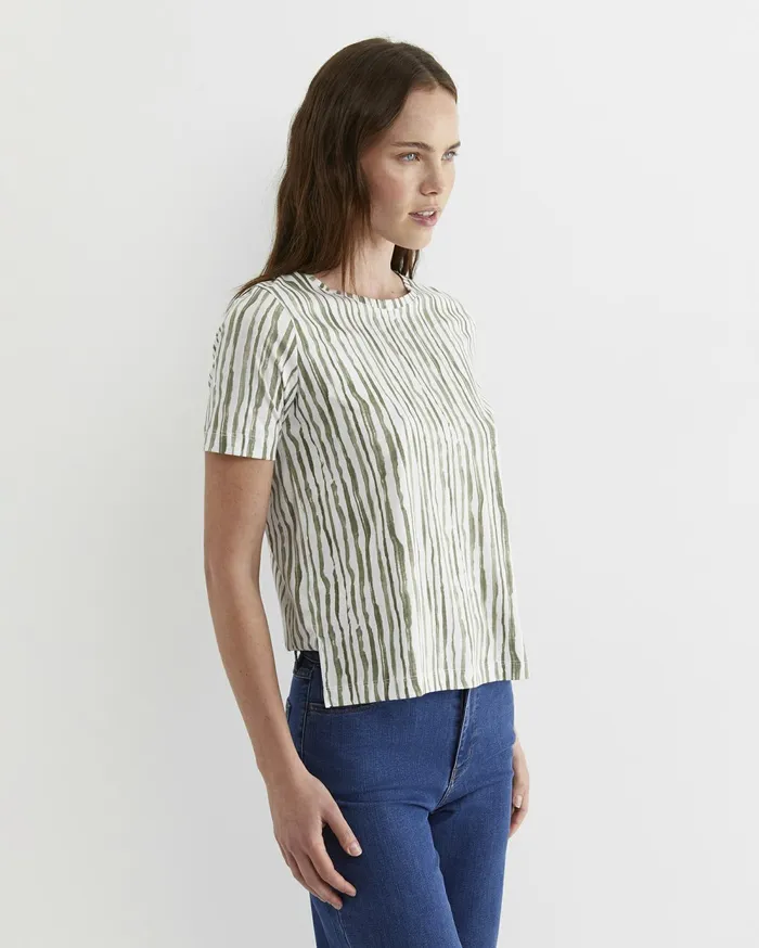 Sportscraft Tina Stripe Mercerised Tee Whitekhaki Women Tops and Tees