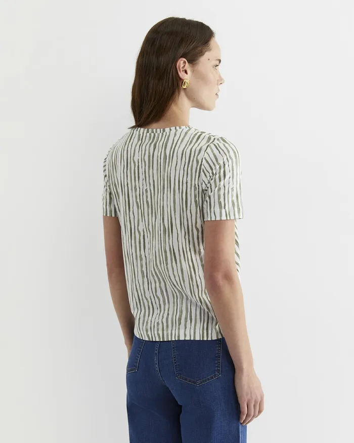 Sportscraft Tina Stripe Mercerised Tee Whitekhaki Women Tops and Tees