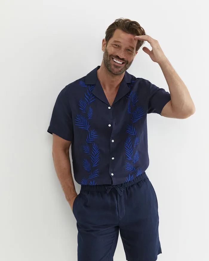 Sportscraft Toohey Short Sleeve Linen Shirt Navy Men Shirts