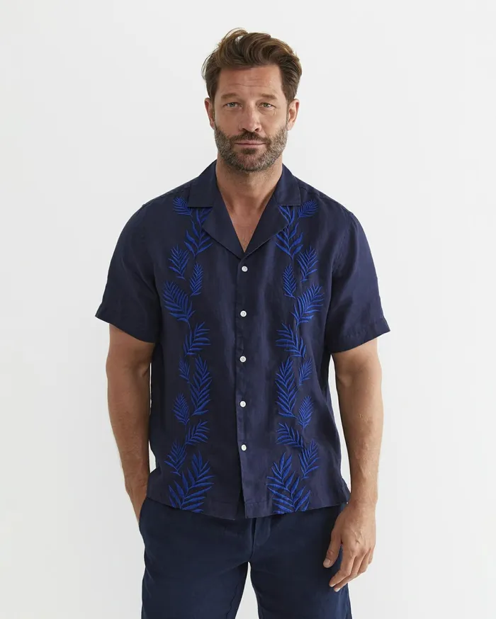 Sportscraft Toohey Short Sleeve Linen Shirt Navy Men Shirts