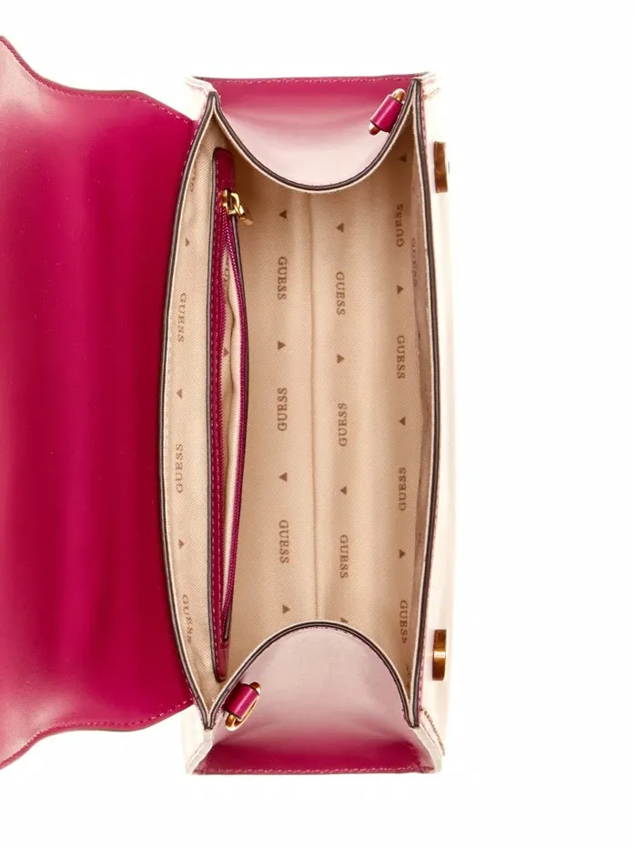 Stephi Bamboo Handle Mini Satchel Magenta Handbags GUESS Women