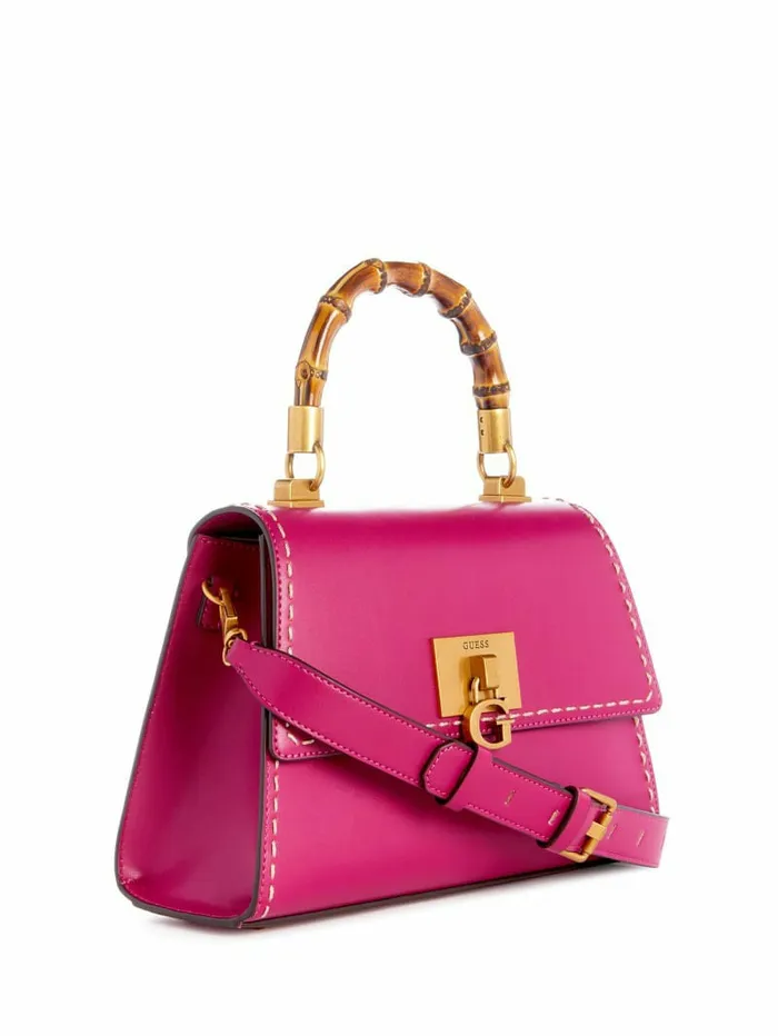 Stephi Bamboo Handle Mini Satchel Magenta Handbags GUESS Women