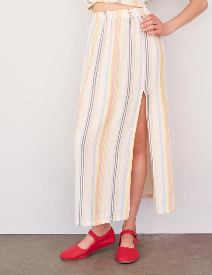 Sundry Clothing Skirts Women Women039s Long Skirt With Slit In CreamMulti Stripes Creammulti Stripes
