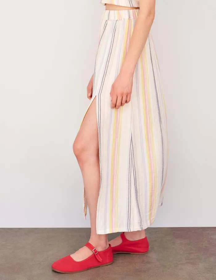 Sundry Clothing Skirts Women Women039s Long Skirt With Slit In CreamMulti Stripes Creammulti Stripes