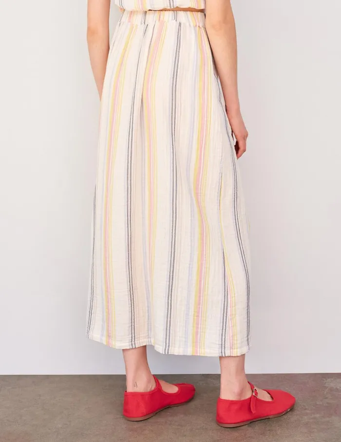 Sundry Clothing Skirts Women Women039s Long Skirt With Slit In CreamMulti Stripes Creammulti Stripes