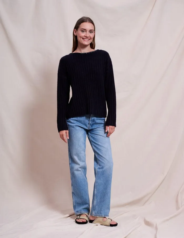 Sundry Clothing Sweaters Women Women039s Ribbed Boat Neck In Deep Navy Deep Navy