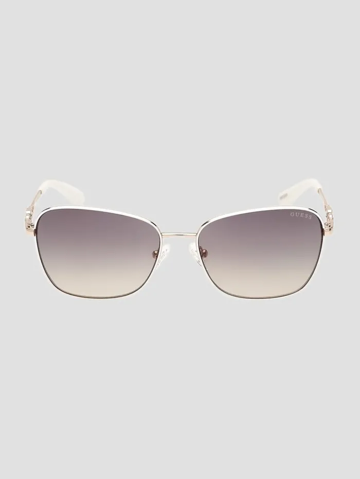 Sunglasses Women GUESS Butterfly Metal Colored Trim Sunglasses White