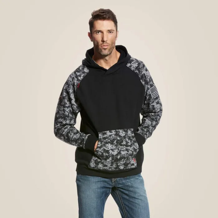 Sweatshirts and Hoodies Men Ariat FR DuraStretch Patriot Hoodie Black Digi