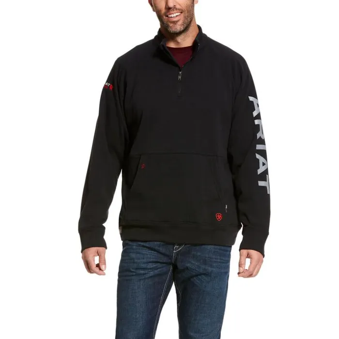 Sweatshirts and Hoodies Men Ariat FR Primo Fleece Logo 14 Zip Sweater Black