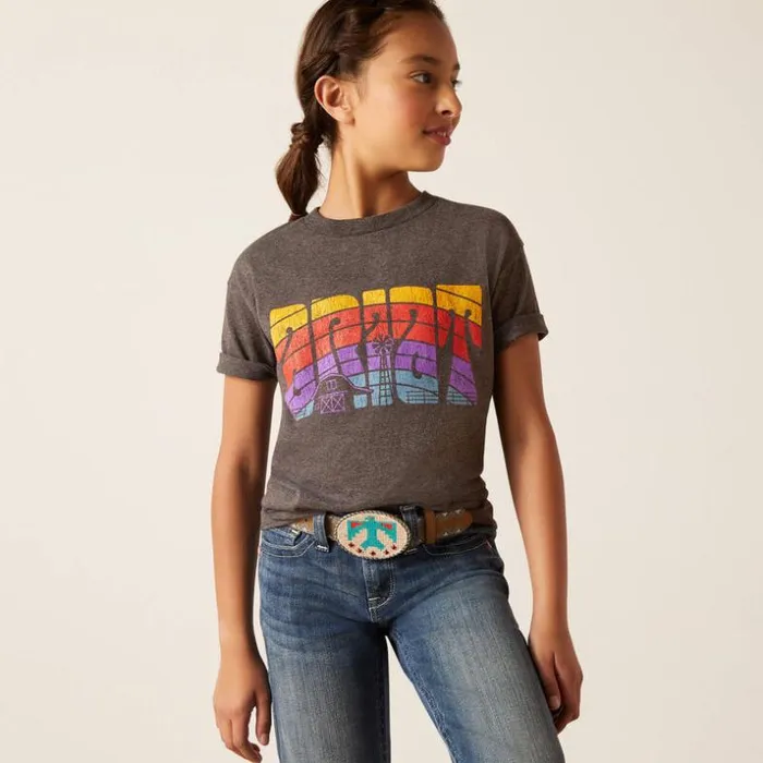 TShirts and Polos Kids Ariat Ariat Groovy Sunset TShirt Charcoal Heather