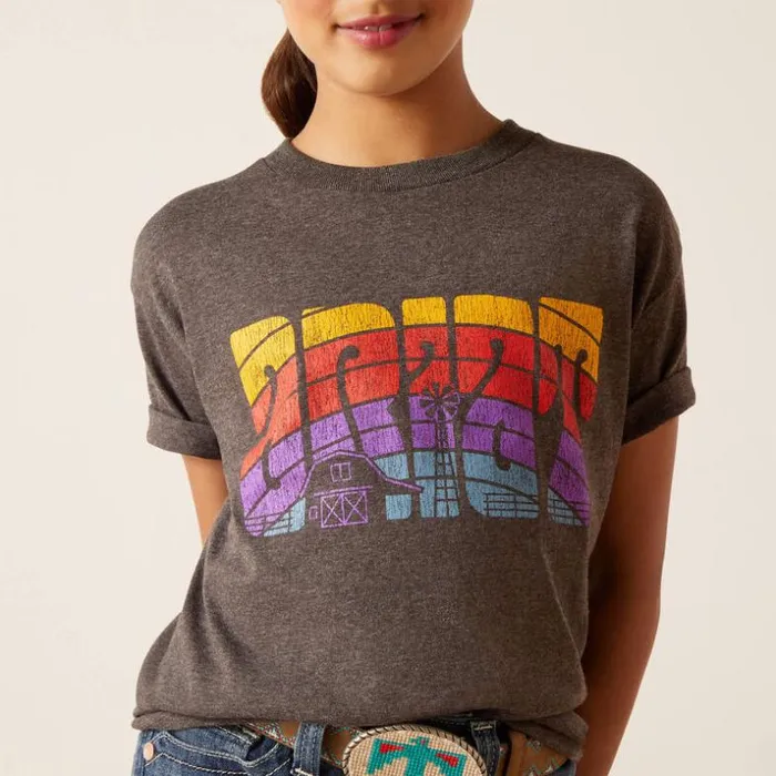 TShirts and Polos Kids Ariat Ariat Groovy Sunset TShirt Charcoal Heather TShirts and Polos Kids Ariat Ariat Groovy Sunset TShirt Charcoal Heather