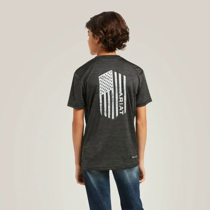 TShirts and Polos Kids Ariat Charger Vertical Flag Tee Charcoal