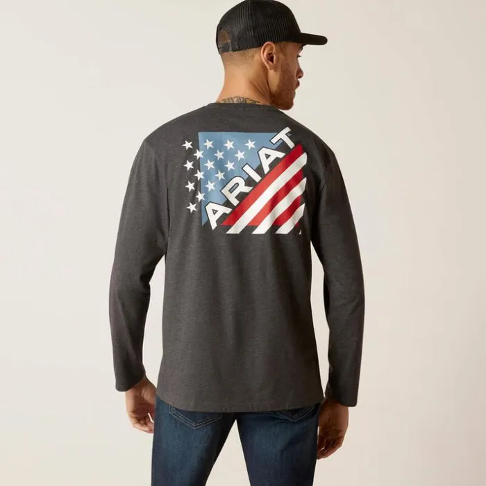 TShirts and Polos Men Ariat Ariat Star Spangled TShirt Charcoal Heather