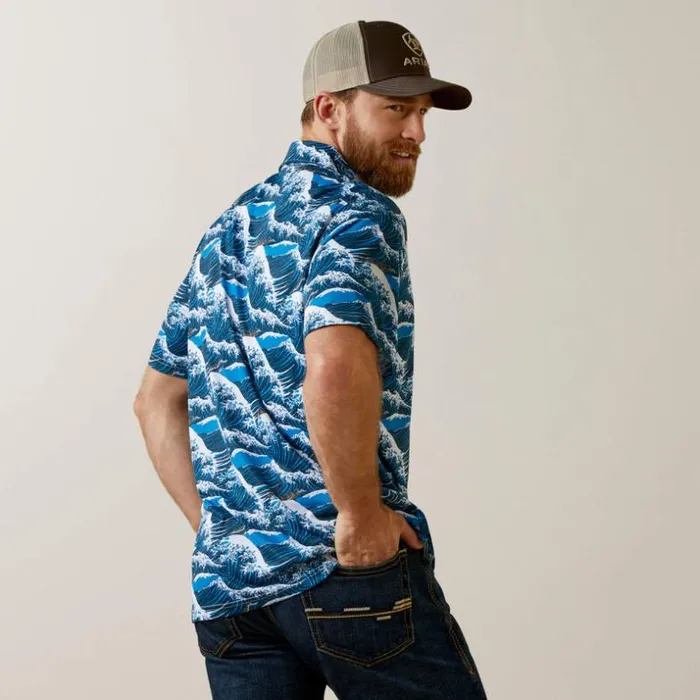 TShirts and Polos Men Ariat Printed Western Aloha Polo Hawaiian Ocean