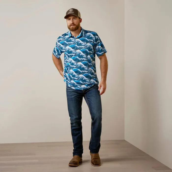 TShirts and Polos Men Ariat Printed Western Aloha Polo Hawaiian Ocean