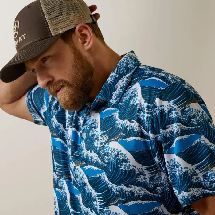 TShirts and Polos Men Ariat Printed Western Aloha Polo Hawaiian Ocean