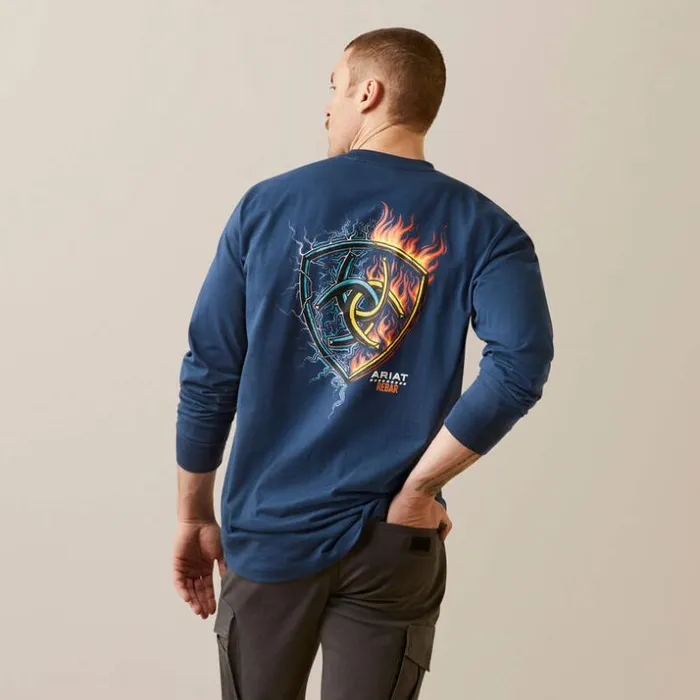 TShirts and Polos Men Ariat Rebar Cotton Strong Shock Fire Blue Wing Teal
