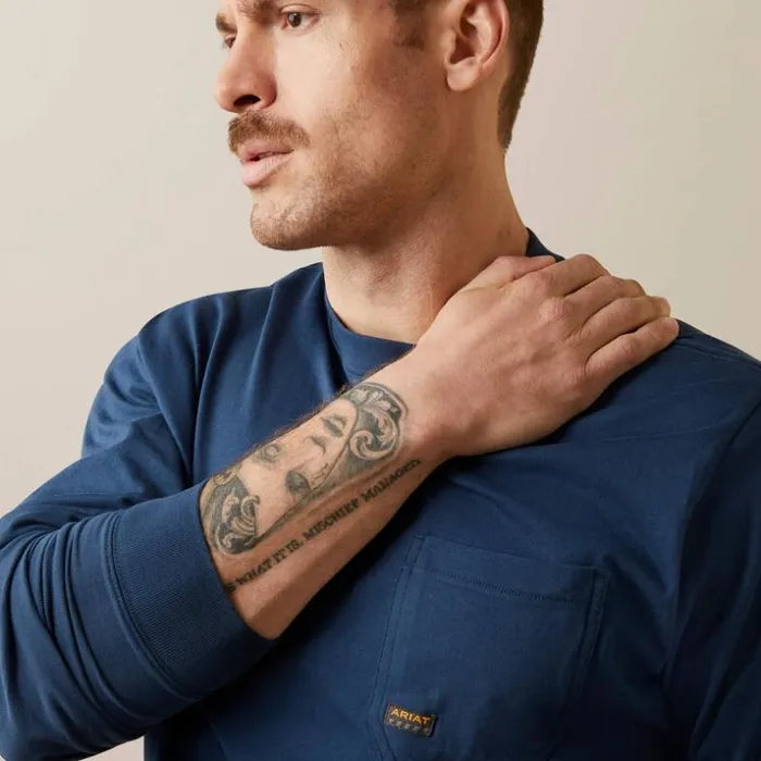 TShirts and Polos Men Ariat Rebar Cotton Strong Shock Fire Blue Wing Teal
