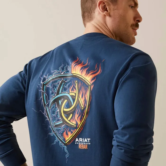 TShirts and Polos Men Ariat Rebar Cotton Strong Shock Fire Blue Wing Teal