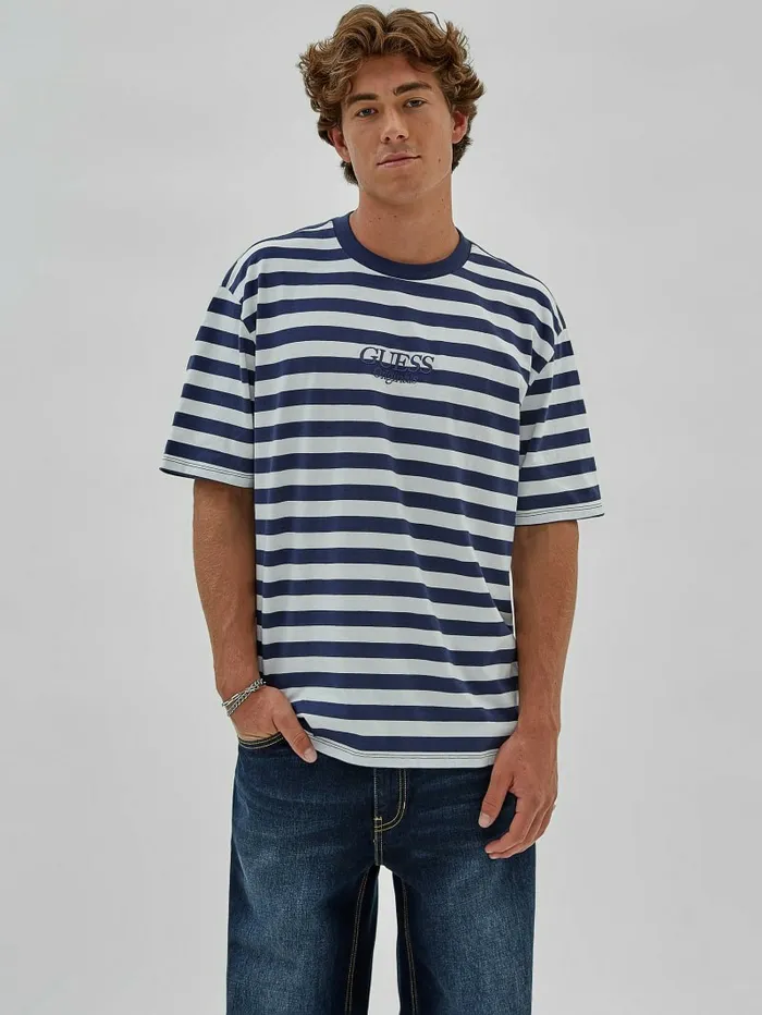 TShirts and Tanks GUESS Originals Eco Simple Stripe Tee Cave Blue Multi GUESS Men
