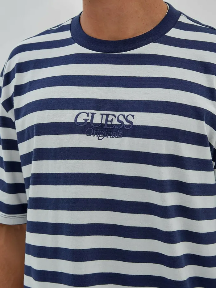 TShirts and Tanks GUESS Originals Eco Simple Stripe Tee Cave Blue Multi GUESS Men TShirts and Tanks GUESS Originals Eco Simple Stripe Tee Cave Blue Multi GUESS Men