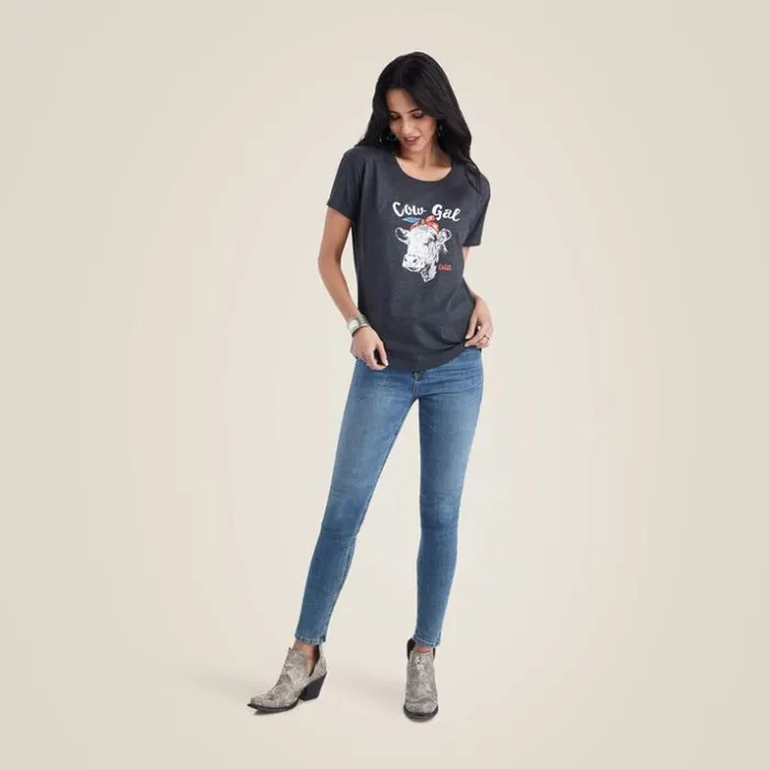 TShirts and Tops Women Ariat Ariat Cow Gal Tee Charcoal Heather