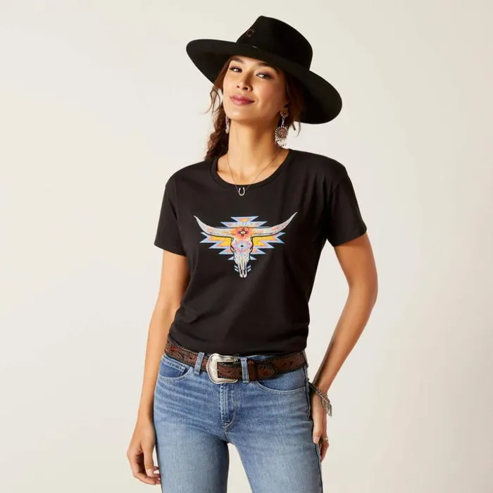 TShirts and Tops Women Ariat Ariat Geo Skull TShirt Black