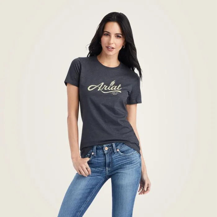 TShirts and Tops Women Ariat Ariat Wheat Script Tee Charcoal Heather