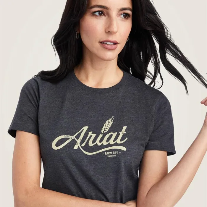 TShirts and Tops Women Ariat Ariat Wheat Script Tee Charcoal Heather