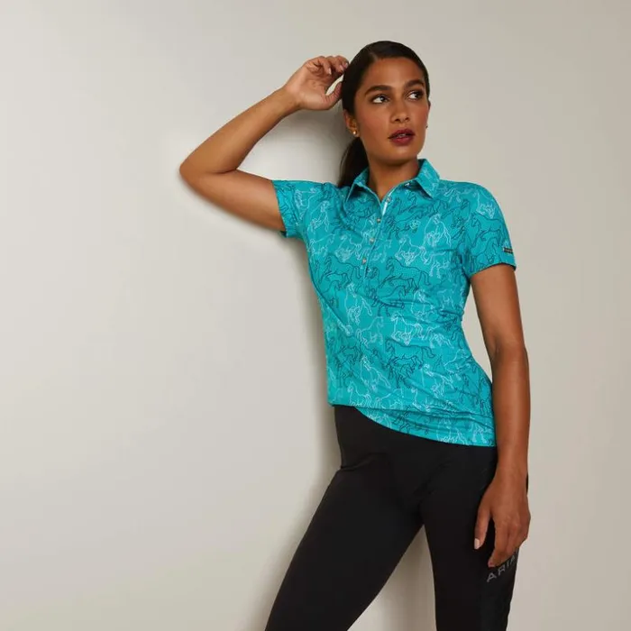 TShirts and Tops Women Ariat Motif Polo Viridian Green Mirror Print