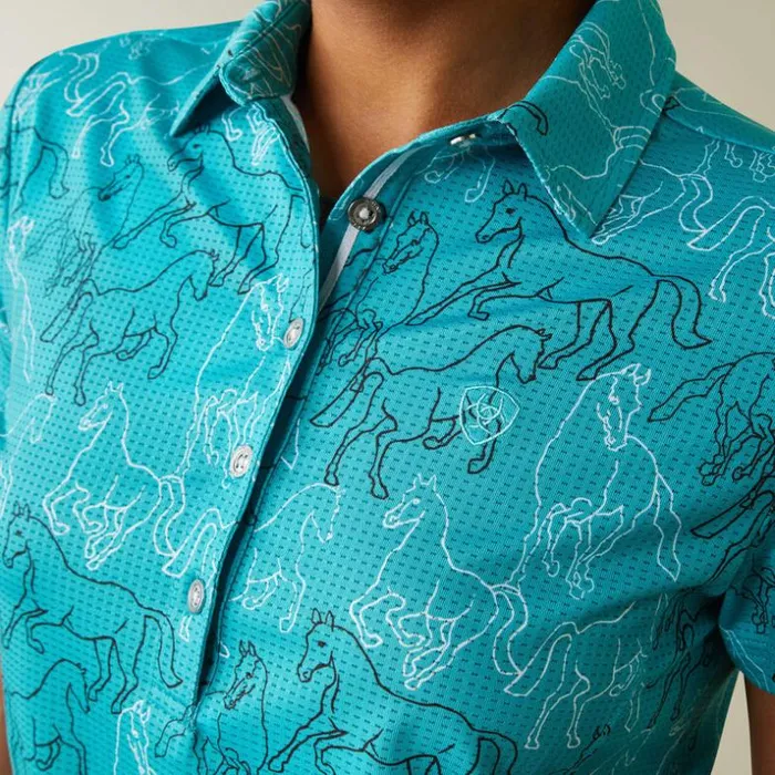 TShirts and Tops Women Ariat Motif Polo Viridian Green Mirror Print TShirts and Tops Women Ariat Motif Polo Viridian Green Mirror Print