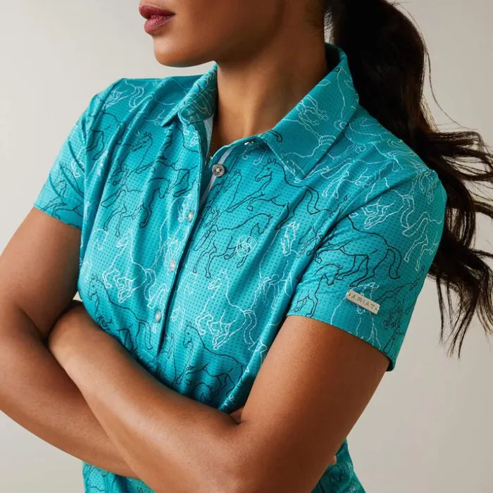 TShirts and Tops Women Ariat Motif Polo Viridian Green Mirror Print TShirts and Tops Women Ariat Motif Polo Viridian Green Mirror Print