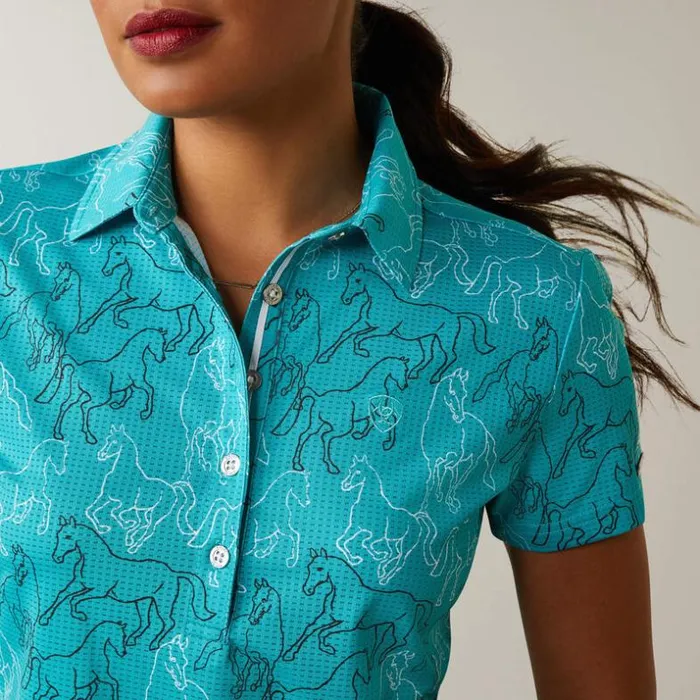 TShirts and Tops Women Ariat Motif Polo Viridian Green Mirror Print TShirts and Tops Women Ariat Motif Polo Viridian Green Mirror Print