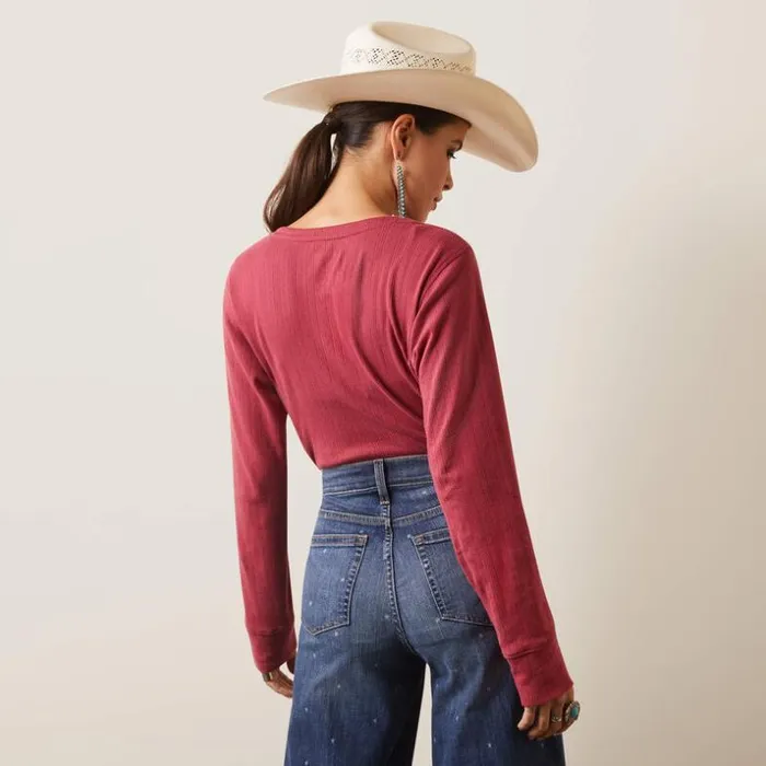 TShirts and Tops Women Ariat Pointelle Henley Top Earth Red