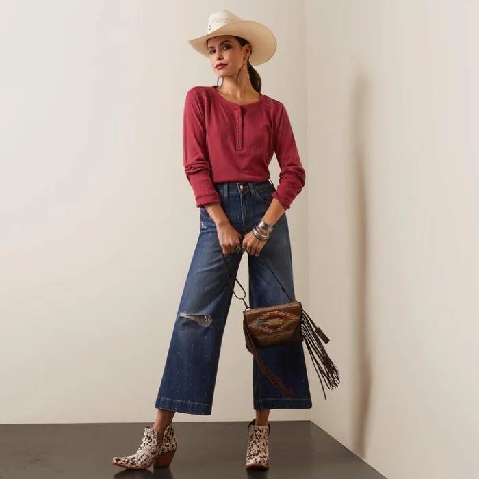 TShirts and Tops Women Ariat Pointelle Henley Top Earth Red