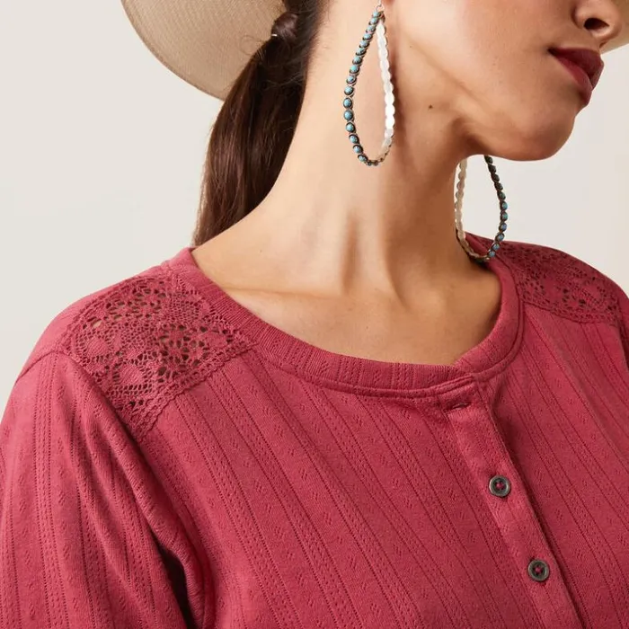 TShirts and Tops Women Ariat Pointelle Henley Top Earth Red