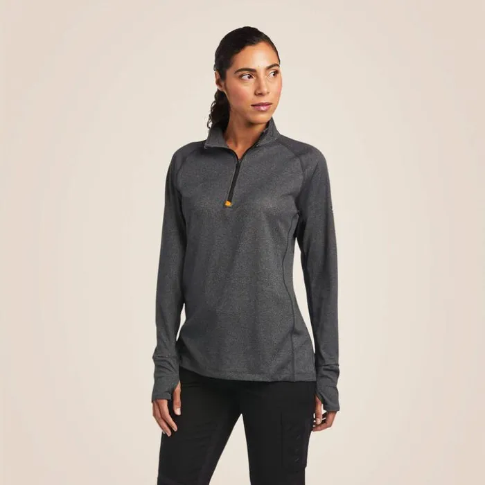 TShirts and Tops Women Ariat Rebar Polartec Elite Zip Baselayer Charcoal Heather