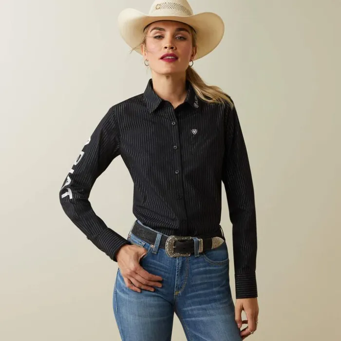 TShirts and Tops Women Ariat Wrinkle Resist Team Kirby Stretch Shirt Black W Silver Lurex