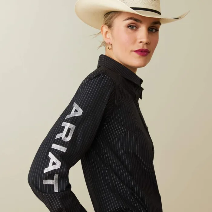 TShirts and Tops Women Ariat Wrinkle Resist Team Kirby Stretch Shirt Black W Silver Lurex