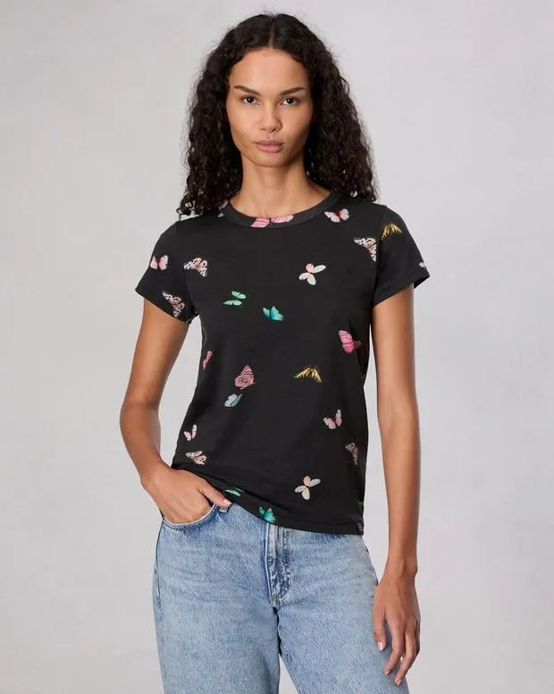 TShirts rag and bone Women Butterfly Printed Cotton TShirt Black MultiIvory Multi