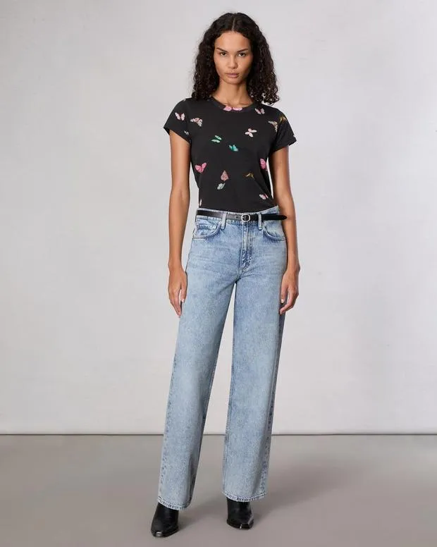 TShirts rag and bone Women Butterfly Printed Cotton TShirt Black MultiIvory Multi