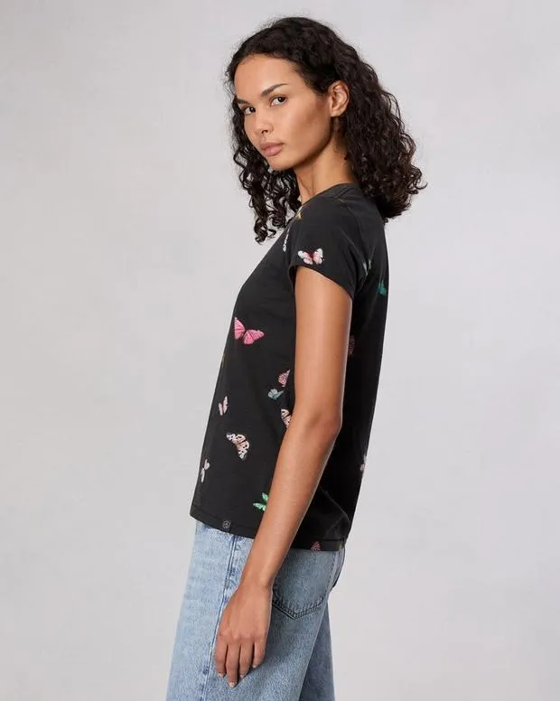 TShirts rag and bone Women Butterfly Printed Cotton TShirt Black MultiIvory Multi