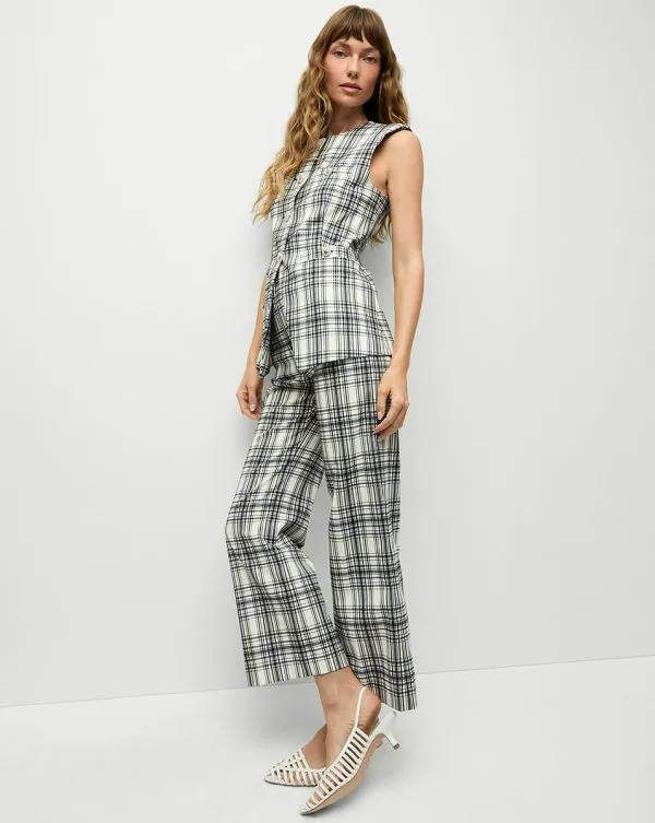 Tamara Plaid Vest Ivoryandnavy Women Veronica Beard Jackets and Outerwear Tamara Plaid Vest Ivoryandnavy Women Veronica Beard Jackets and Outerwear