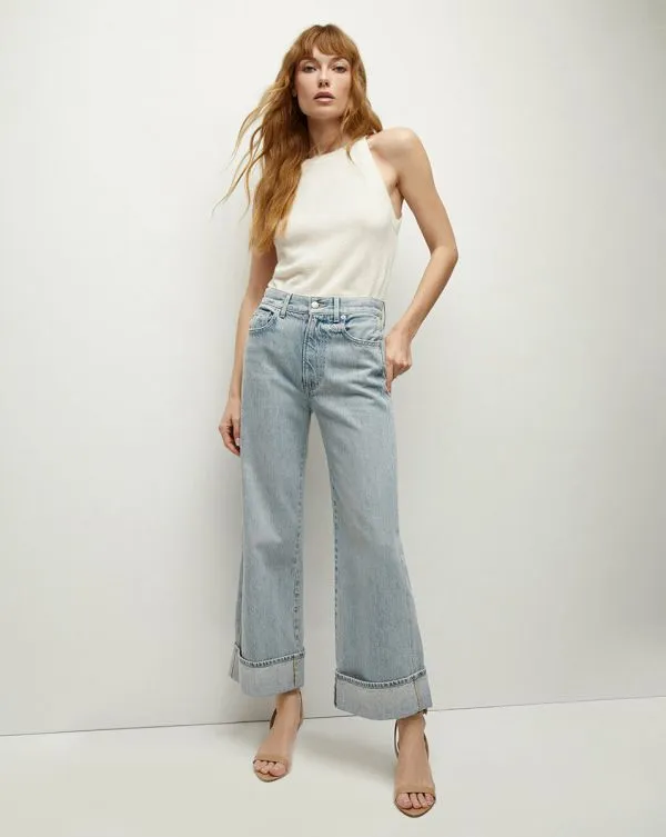 Taylor Cuffed Cropped WideLeg Jean Airway Cloud Women Veronica Beard Jeans